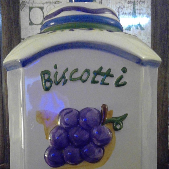 Vintage NONNI'S Biscotti COOKIE JAR 11' Canister Hand Made Fruit Veg - Picture 2 of 8